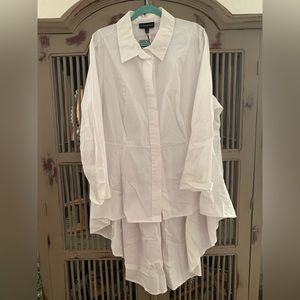 Lane Bryant crisp white button down shirt with dramatic peplum back
